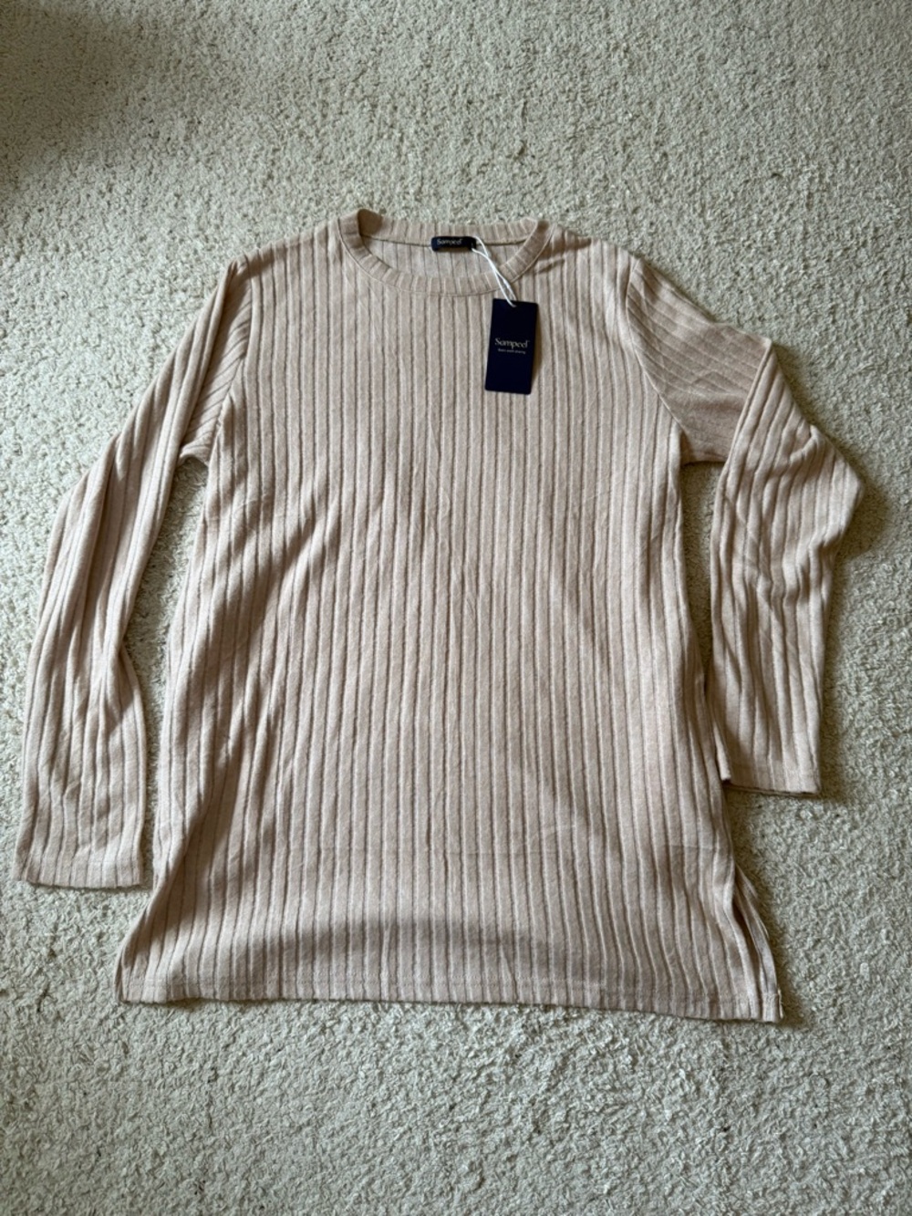 Sampeel Ribbed Long Sleeve Tunic - Beige